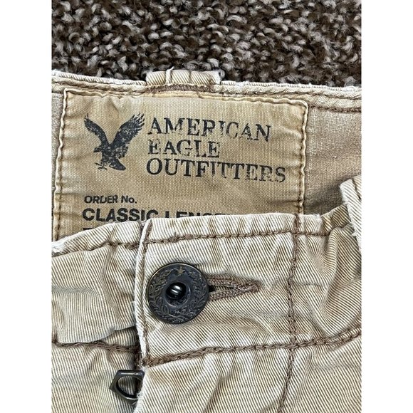 Vintage American Eagle Y2K AE Cargo Shorts Mens 32‎ Beige Khaki Distressed - Picture 3 of 7